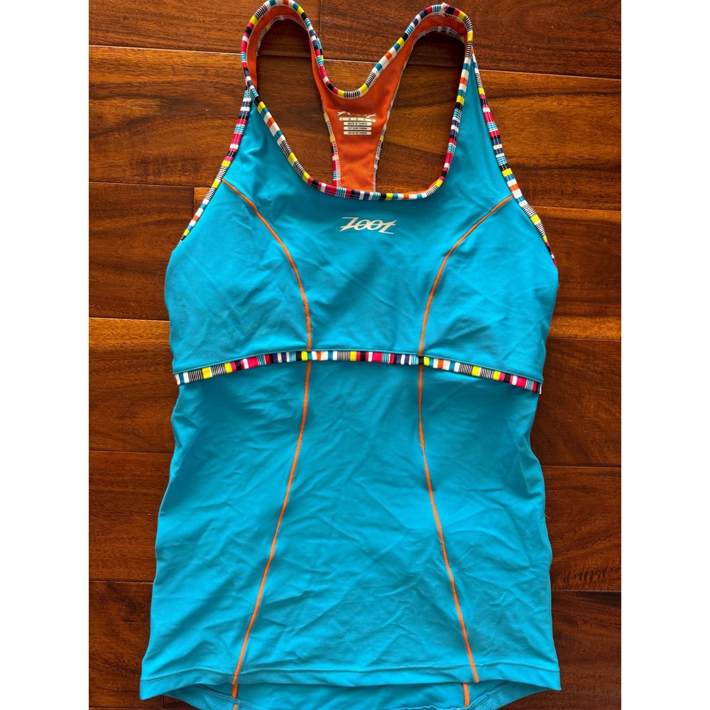 Zoot Womens Triathlon Tri Tank Top Blue Orange Striped Racerback‎ Size Large